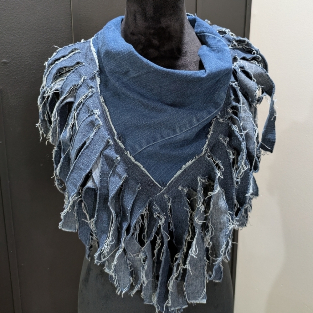 Levi's Denim Fringe Custom Wrap Scarf - Picture 2 of 6